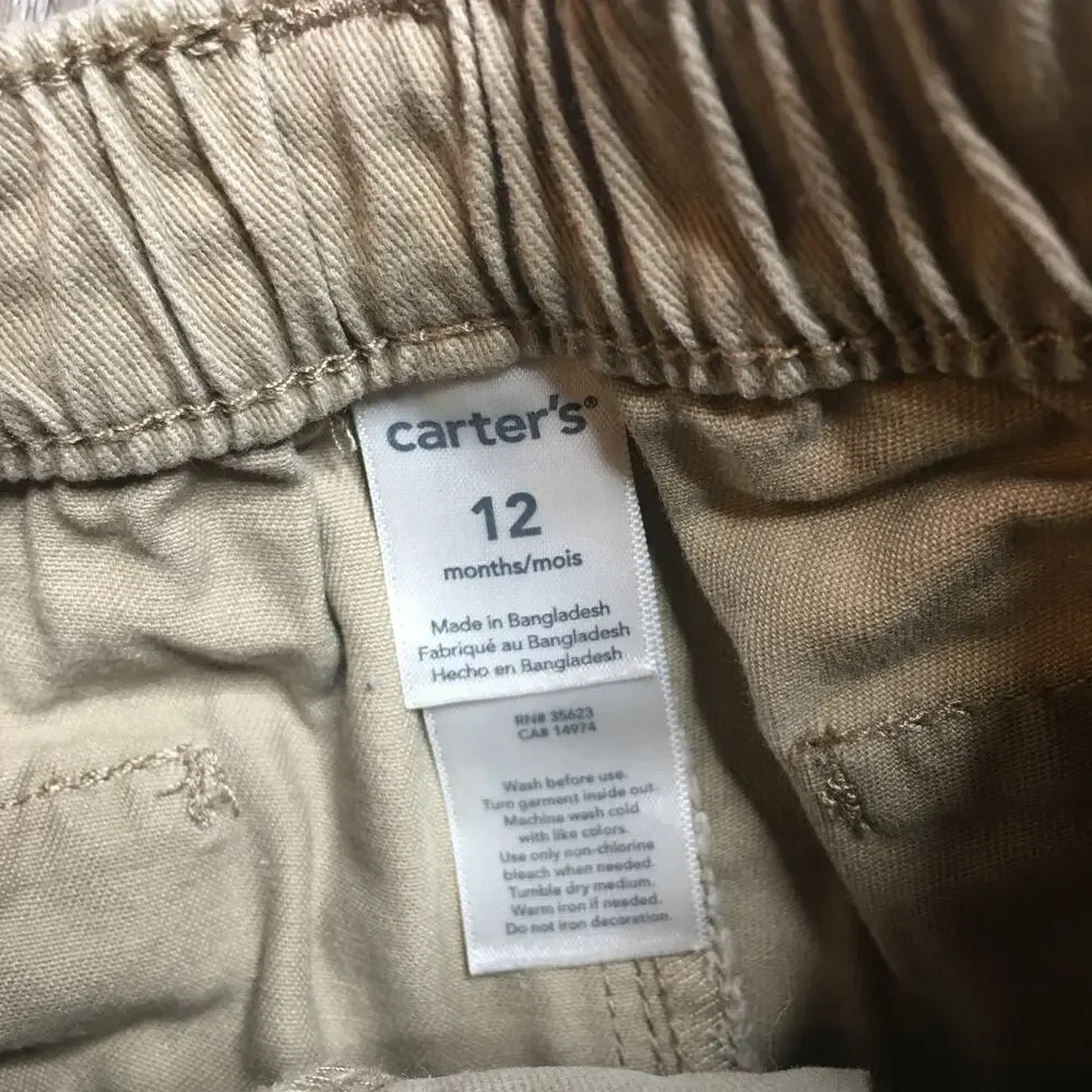 Carter's Baby Boy Chino Khaki Pants Stretch Waist Straight Leg 12 Month